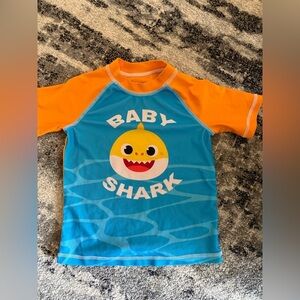 Baby Shark Kids Swim Shirt rashguard - Blue and Orange size 4T